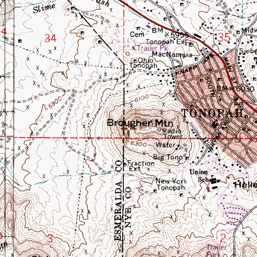 Topographic Map of Brougher Mountain, NV