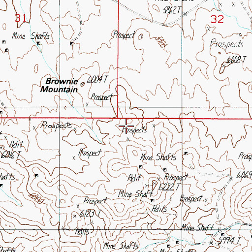 Topographic Map of Brownie Mountain, NV
