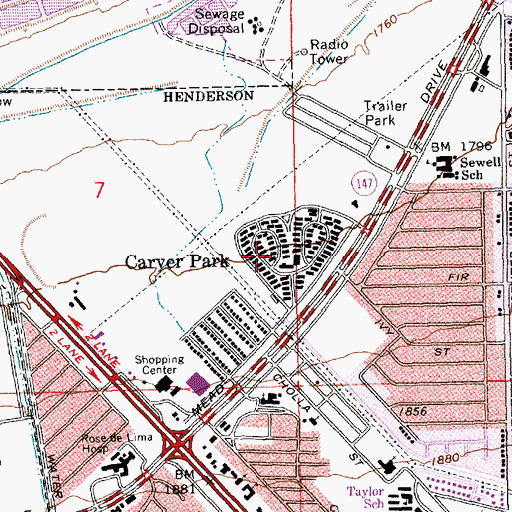 Topographic Map of Carver Park, NV