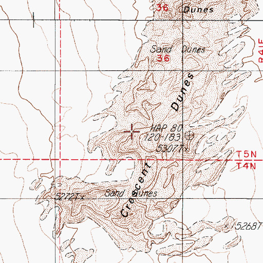 Topographic Map of Crescent Dunes, NV