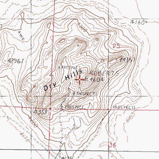 Topographic Map of Dry Hills, NV