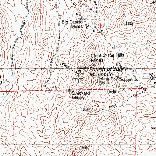 Topographic Map of Fourth of July Mountain, NV