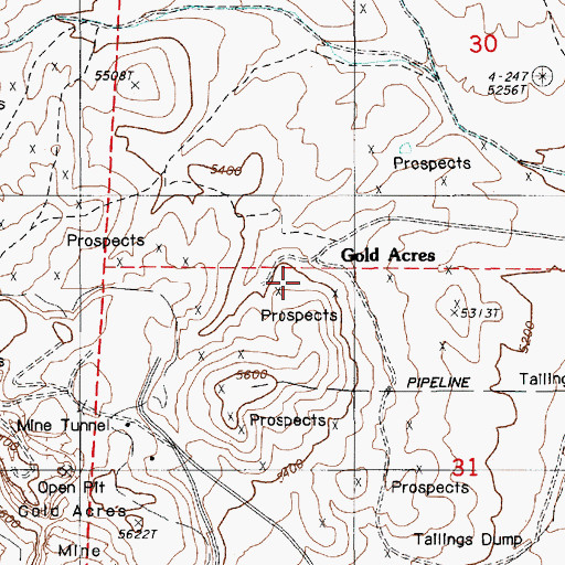 Topographic Map of Gold Acres, NV