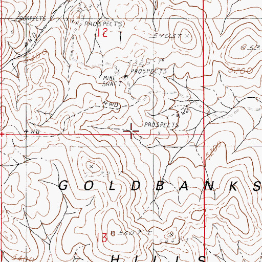 Topographic Map of Goldbanks Hills, NV
