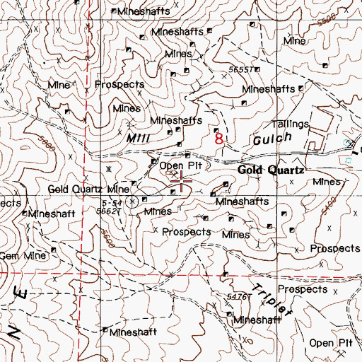 Topographic Map of Gold Quartz, NV