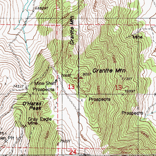 Topographic Map of Granite Mountain, NV