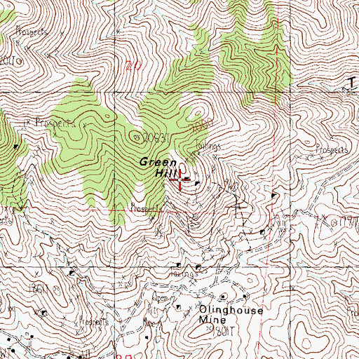 Topographic Map of Green Hill, NV