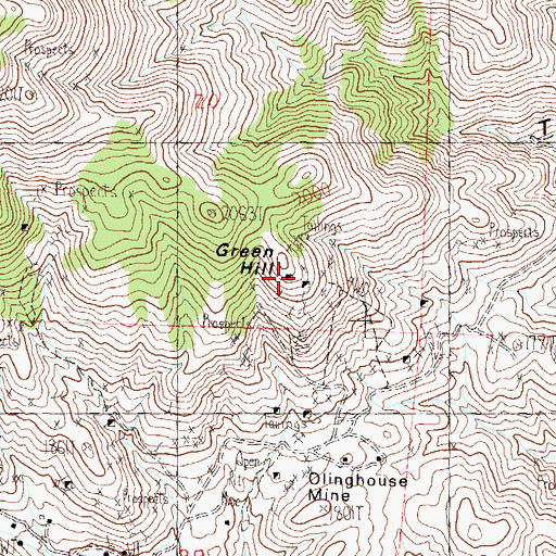 Topographic Map of Green Hill, NV