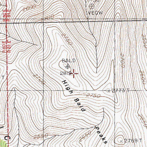 Topographic Map of High Bald Peaks, NV