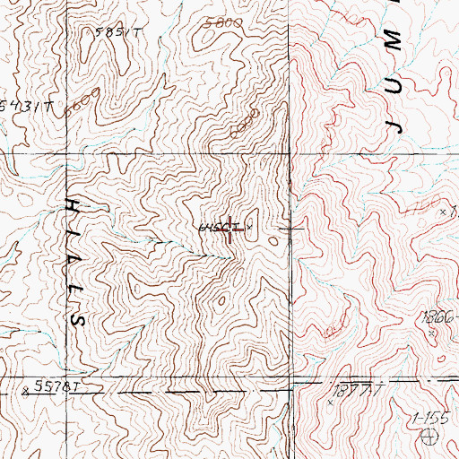 Topographic Map of Jumbled Hills, NV