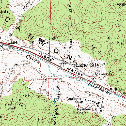 Topographic Map of Lane City, NV