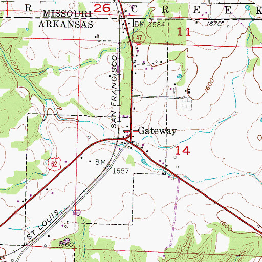 Topographic Map of Gateway Post Office, AR