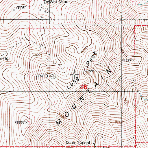 Topographic Map of Long Peak, NV