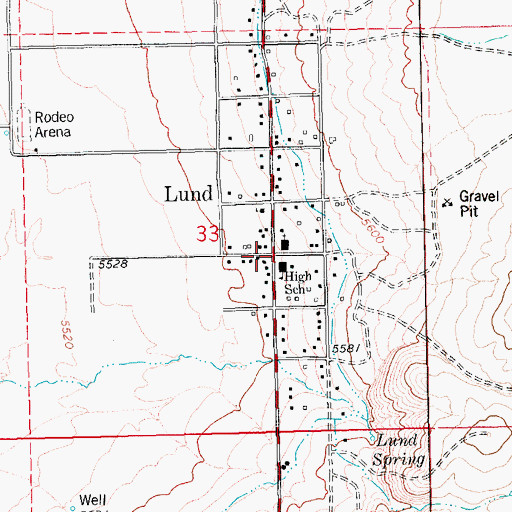 Topographic Map of Lund, NV