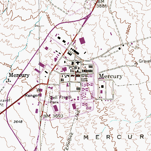 Topographic Map of Mercury, NV