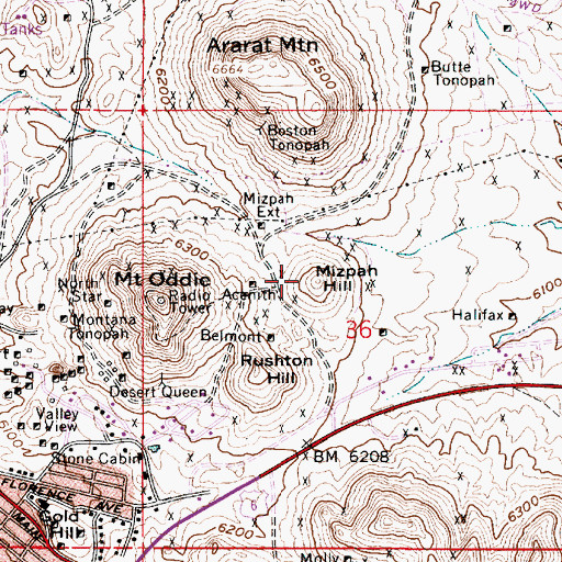 Topographic Map of Mizpah Hill, NV