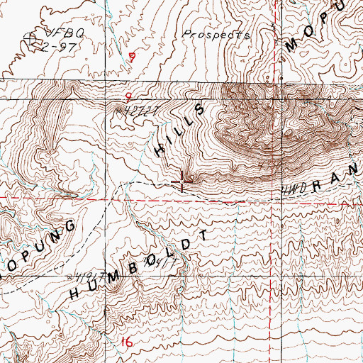 Topographic Map of Mopung Hills, NV