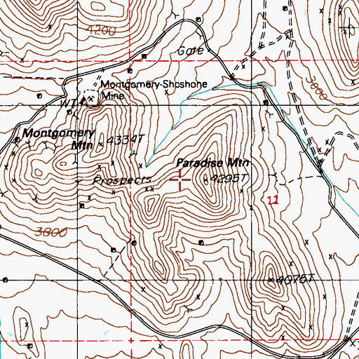 Topographic Map of Paradise Mountain, NV