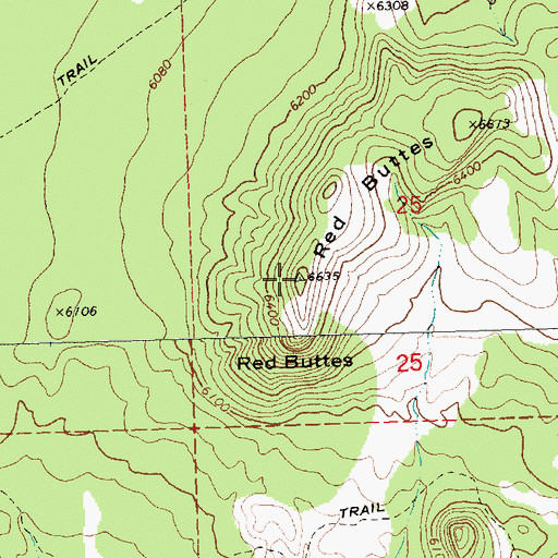 Topographic Map of Red Buttes, NV