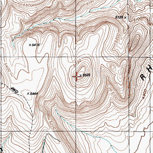 Topographic Map of Rhyolite Hills, NV