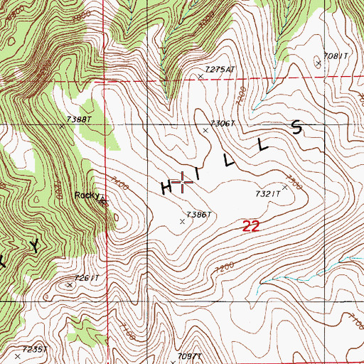 Topographic Map of Rocky Hills, NV