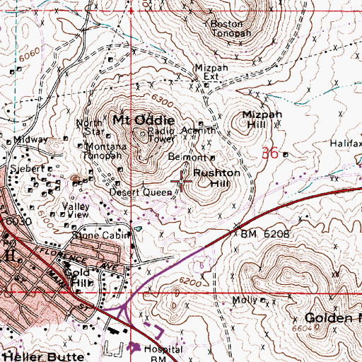 Topographic Map of Rushton Hill, NV