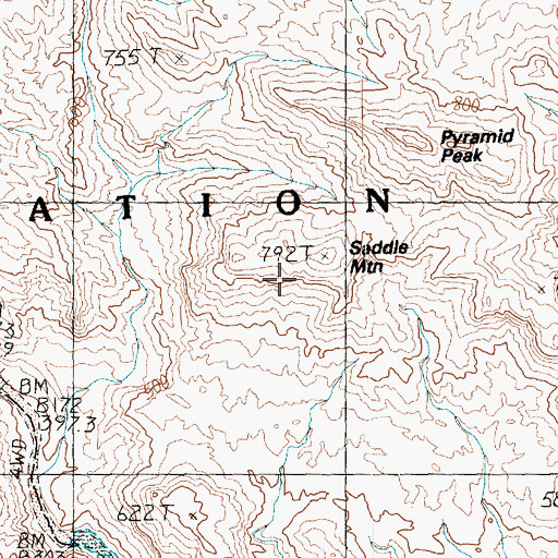 Topographic Map of Saddle Mountain, NV