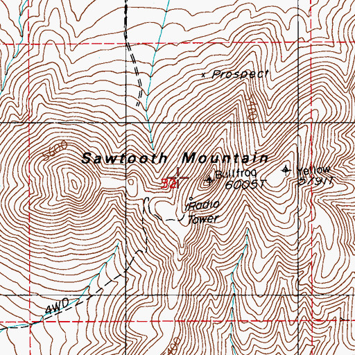 Topographic Map of Sawtooth Mountain, NV