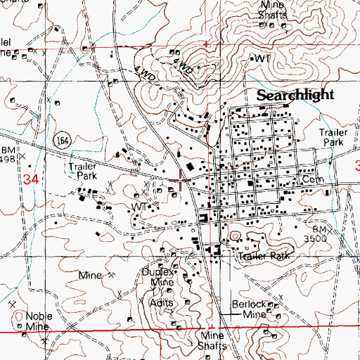 Topographic Map of Searchlight, NV