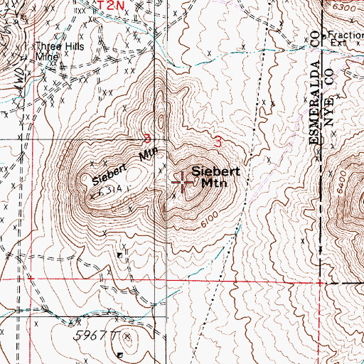 Topographic Map of Siebert Mountain, NV