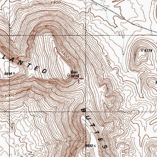 Topographic Map of Slanted Buttes, NV
