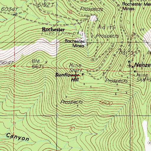 Topographic Map of Sunflower Hill, NV