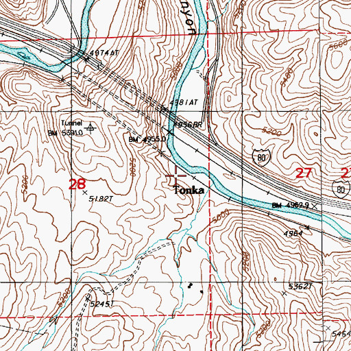 Topographic Map of Tonka, NV