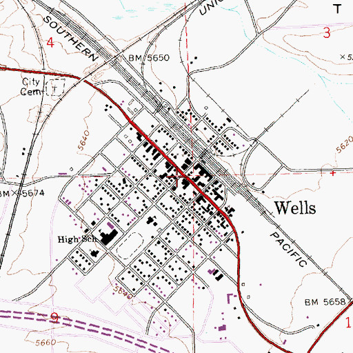 Topographic Map of Wells, NV