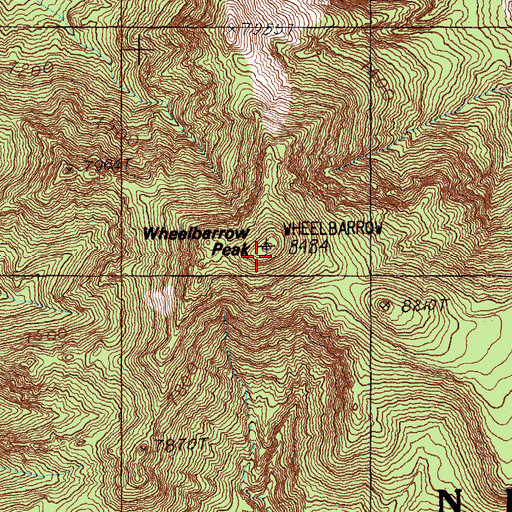 Topographic Map of Wheelbarrow Peak, NV