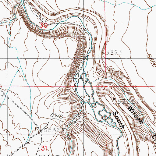 Topographic Map of Wilson Creek Canyon, NV