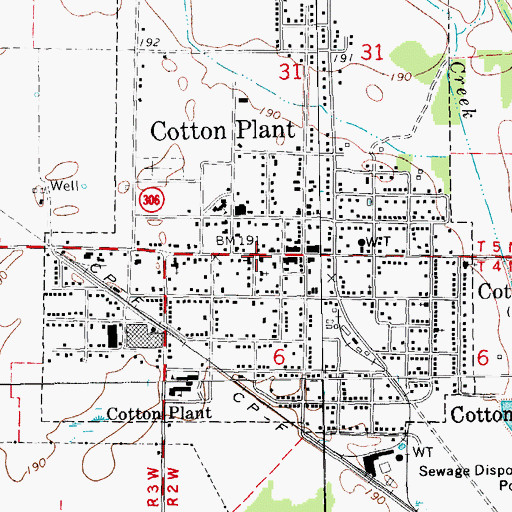 Topographic Map of Cotton Plant Post Office, AR