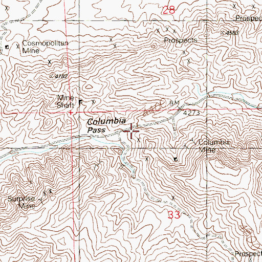 Topographic Map of Columbia Pass, NV