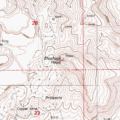 Topographic Map of Elephant Head, NV