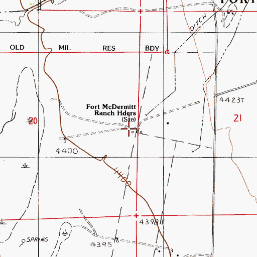Topographic Map of Fort McDermitt Ranch Headquarters, NV