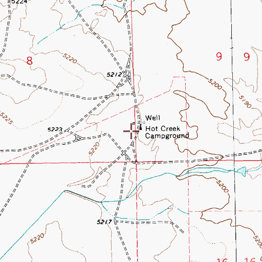 Topographic Map of Hot Creek Campground, NV