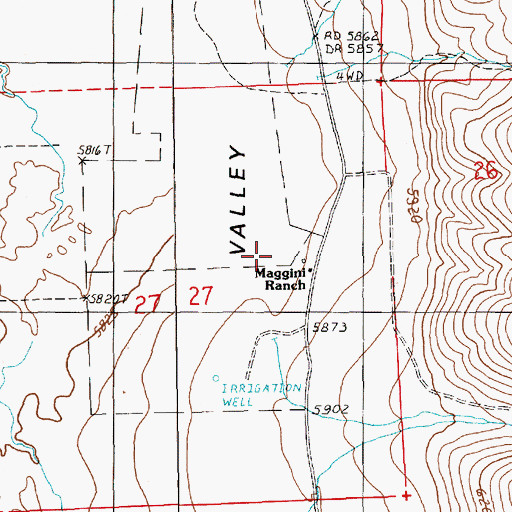 Topographic Map of Maggini Ranch, NV