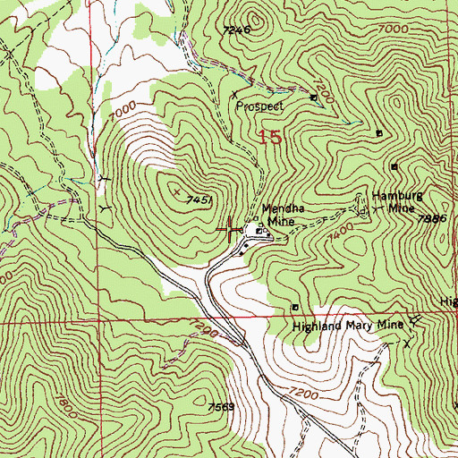 Topographic Map of Mendha Mine, NV