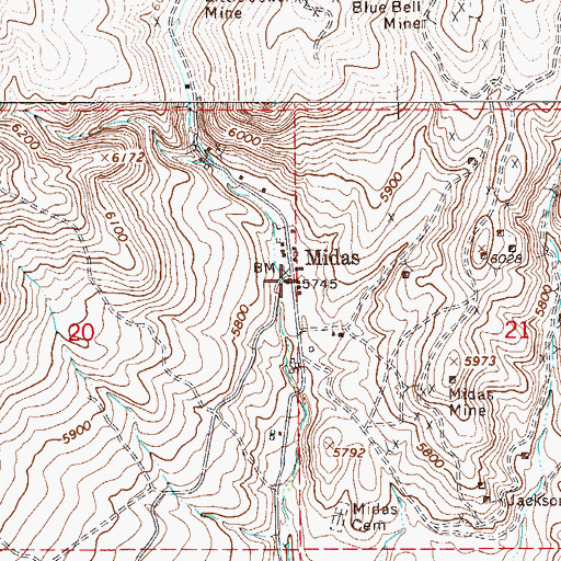 Topographic Map of Midas, NV