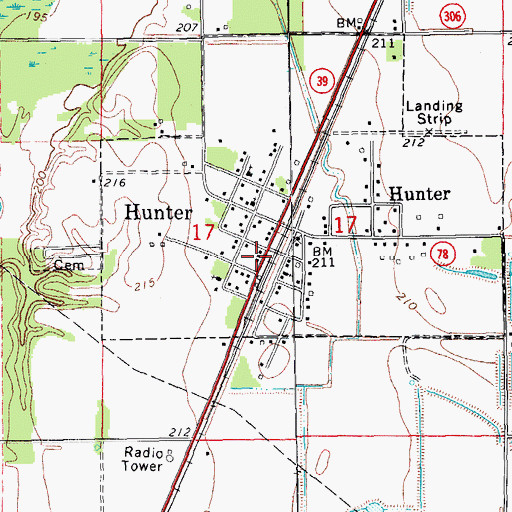 Topographic Map of Hunter Post Office, AR