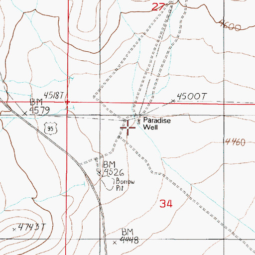Topographic Map of Paradise Well, NV
