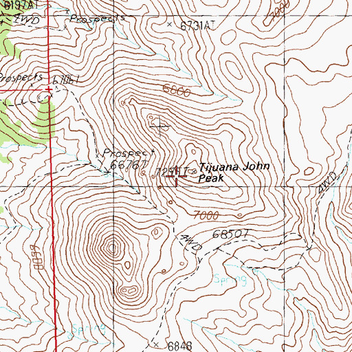 Topographic Map of Tijuana John Peak, NV