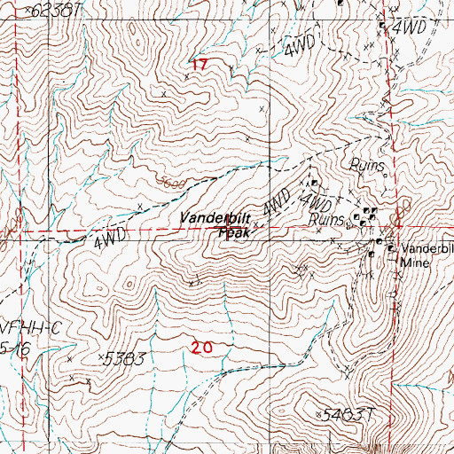 Topographic Map of Vanderbilt Peak, NV