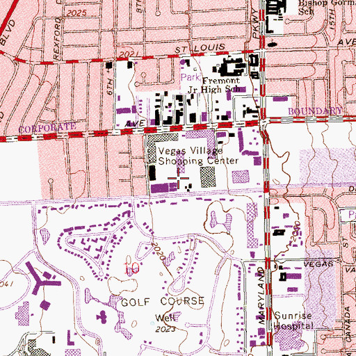 Topographic Map of Vegas Village Shopping Center, NV