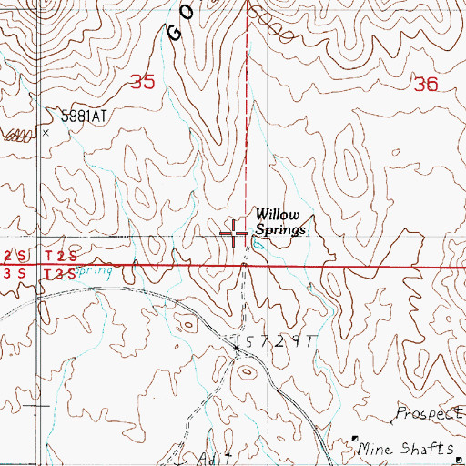 Topographic Map of Willow Springs, NV